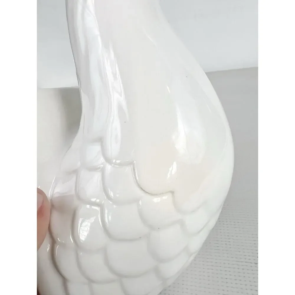 White Ceramic Goose Duck Head Wall Mount Hook Apron Towel Holder Farmhouse READ